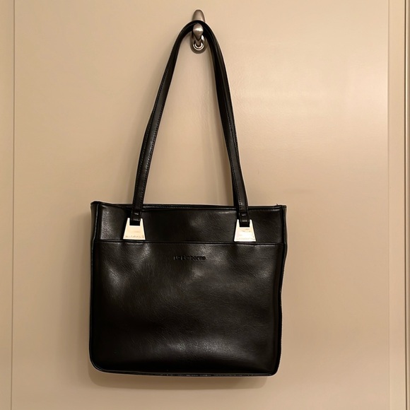 Liz Claiborne Vintage Faux Leather Handbag Black with Silver Accents, 10x9x2 - Picture 2 of 16